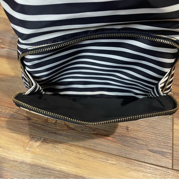 Kate Spade New York Watson Lane Hartley Nylon Backpack Black White Striped Gold - Picture 9 of 13